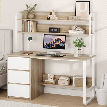 Home Office Desk with Hutch & Three Drawers