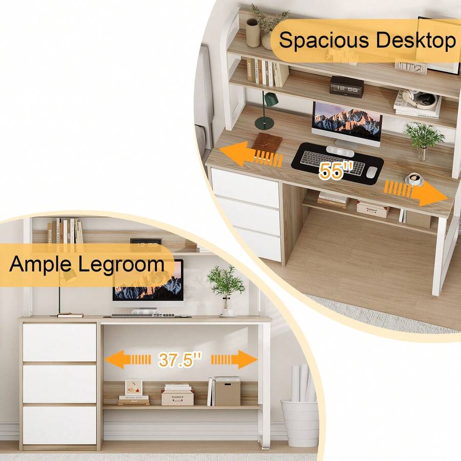 Home Office Desk with Hutch & Three Drawers