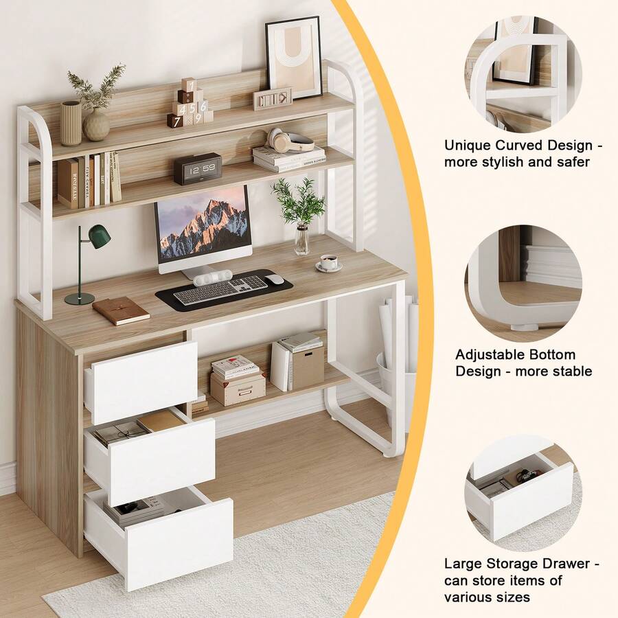 Home Office Desk with Hutch & Three Drawers