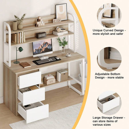 Home Office Desk with Hutch & Three Drawers