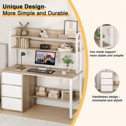 Home Office Desk with Hutch & Three Drawers