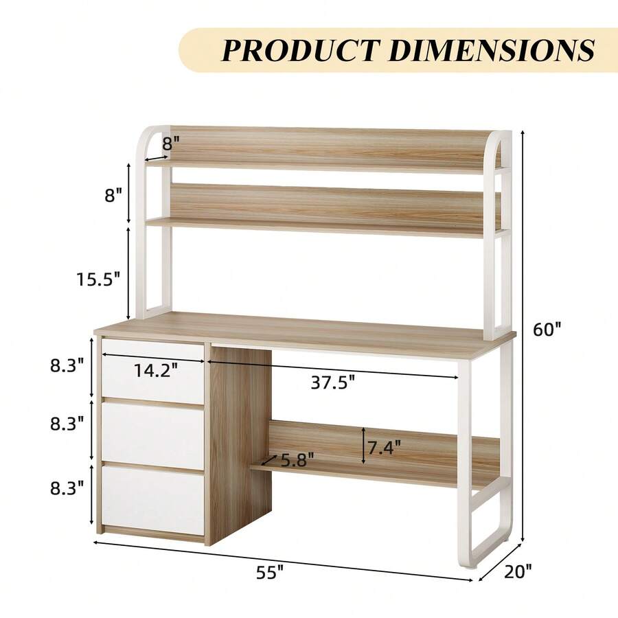 Home Office Desk with Hutch & Three Drawers