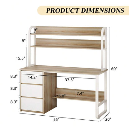 Home Office Desk with Hutch & Three Drawers