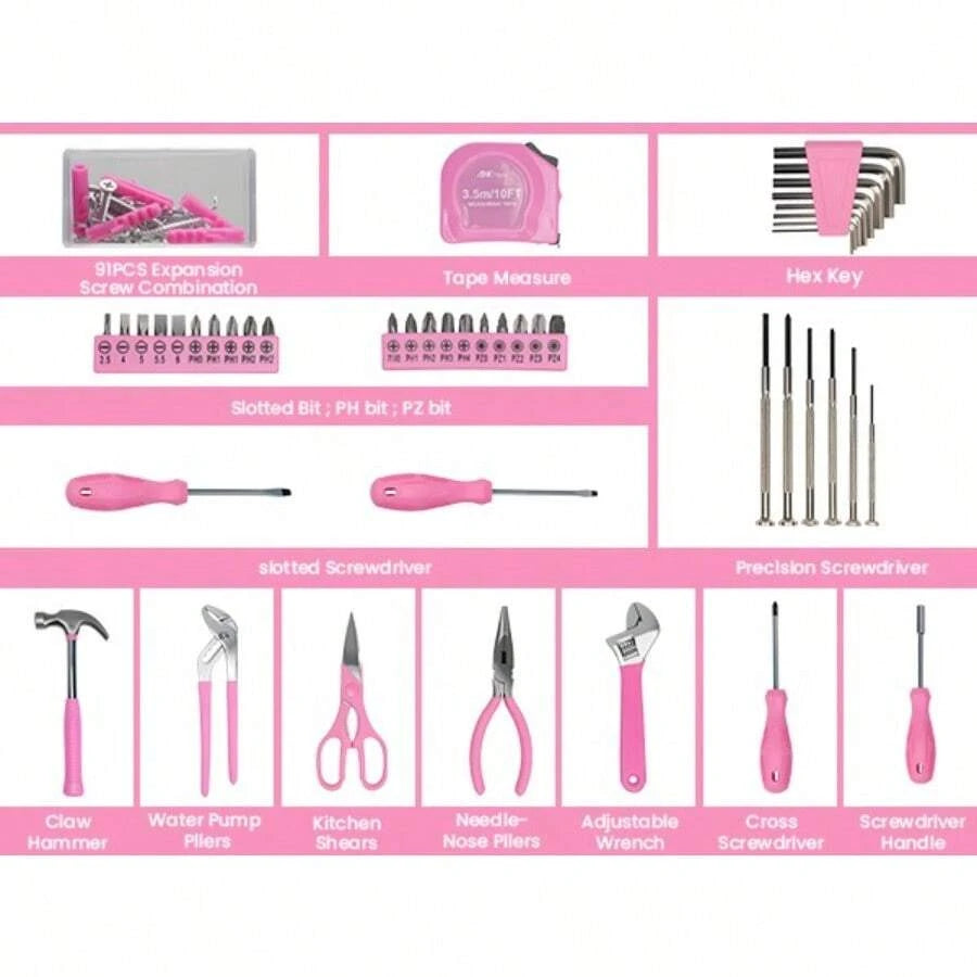 136-Piece Pink Household Tool Kit
