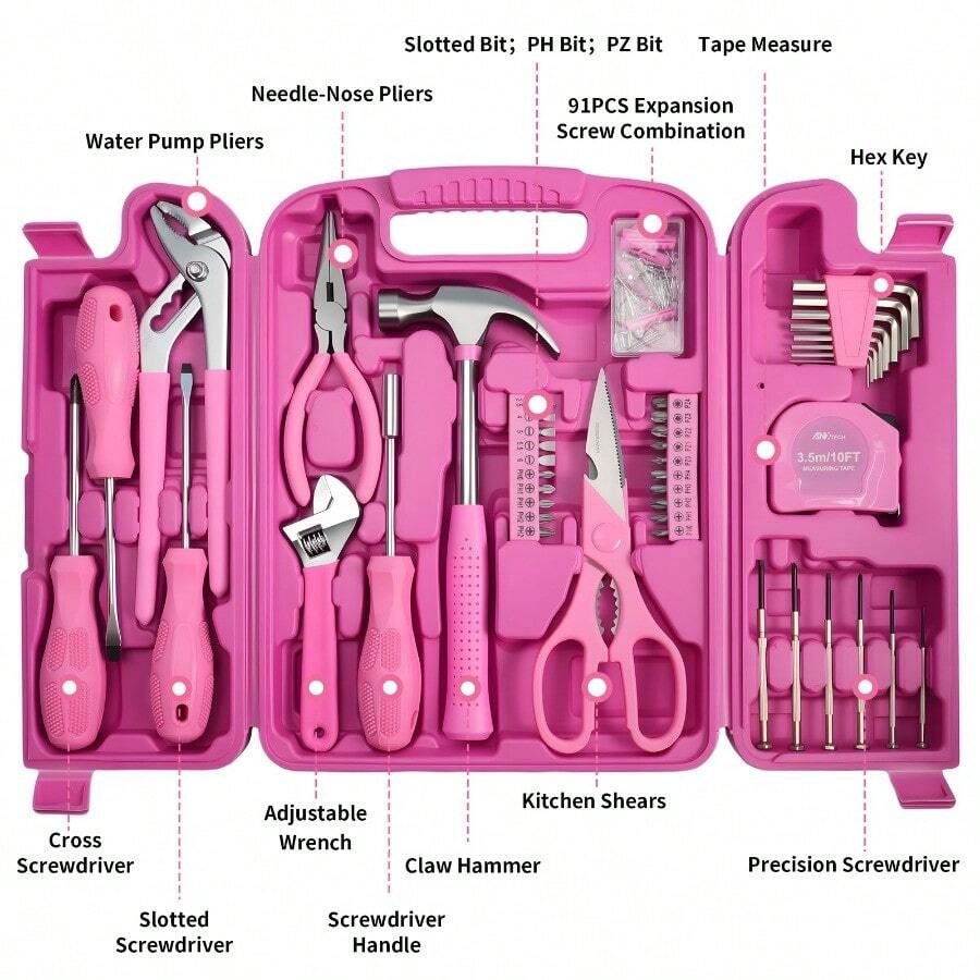 136-Piece Pink Household Tool Kit