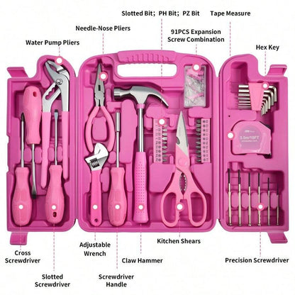136-Piece Pink Household Tool Kit