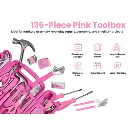 136-Piece Pink Household Tool Kit