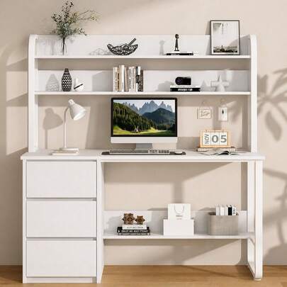 Home Office Desk with Hutch & Three Drawers