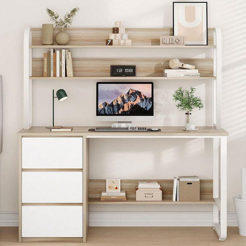Home Office Desk with Hutch & Three Drawers