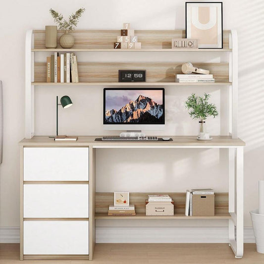 Home Office Desk with Hutch & Three Drawers