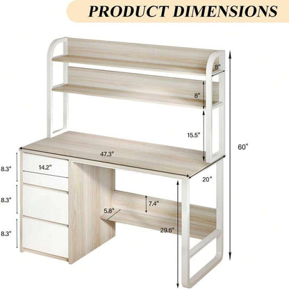 Home Office Desk with Hutch & Three Drawers