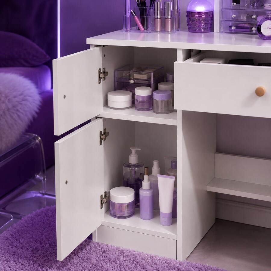 LED Mirror Vanity with Drawers & Shelves