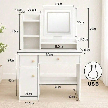 LED Mirror Vanity with Drawers & Shelves